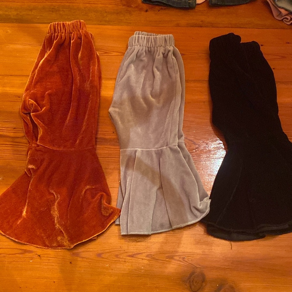 Kids Velvet Flare Hem Pants - Rust, Gray, and Black